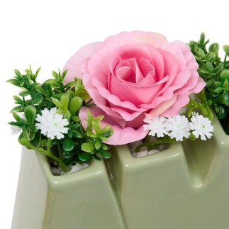 Composition Fleur de Rose 26cm pot Amour vert