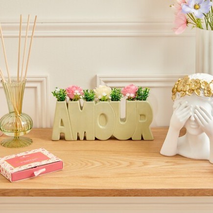 Composition Fleur de Rose 26cm pot Amour vert