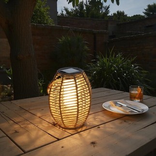 Lanterne extérieure solaire Gina 20cm jute